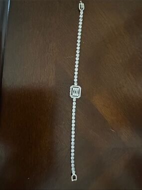 Fashion Jewelry Silver-Tone Tennis Bracelet with Emerald-Cut Center
